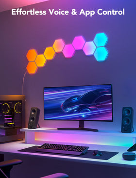 Govee Glide Hexa works with Alexa and Google Assistant for hands-free control.
