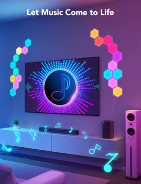Govee Glide Hexa translucent back shell softly shines on the wall, adding depth.