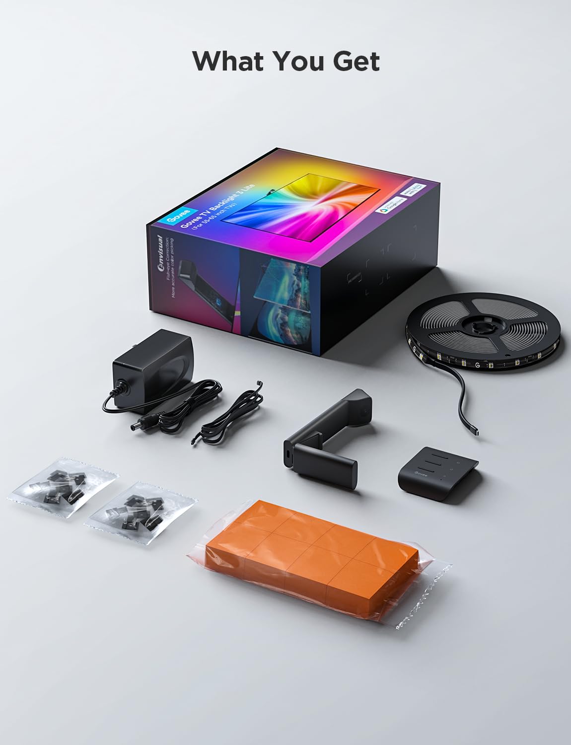 Govee gravity-hanging design simplifies ultra-thin TV setup.