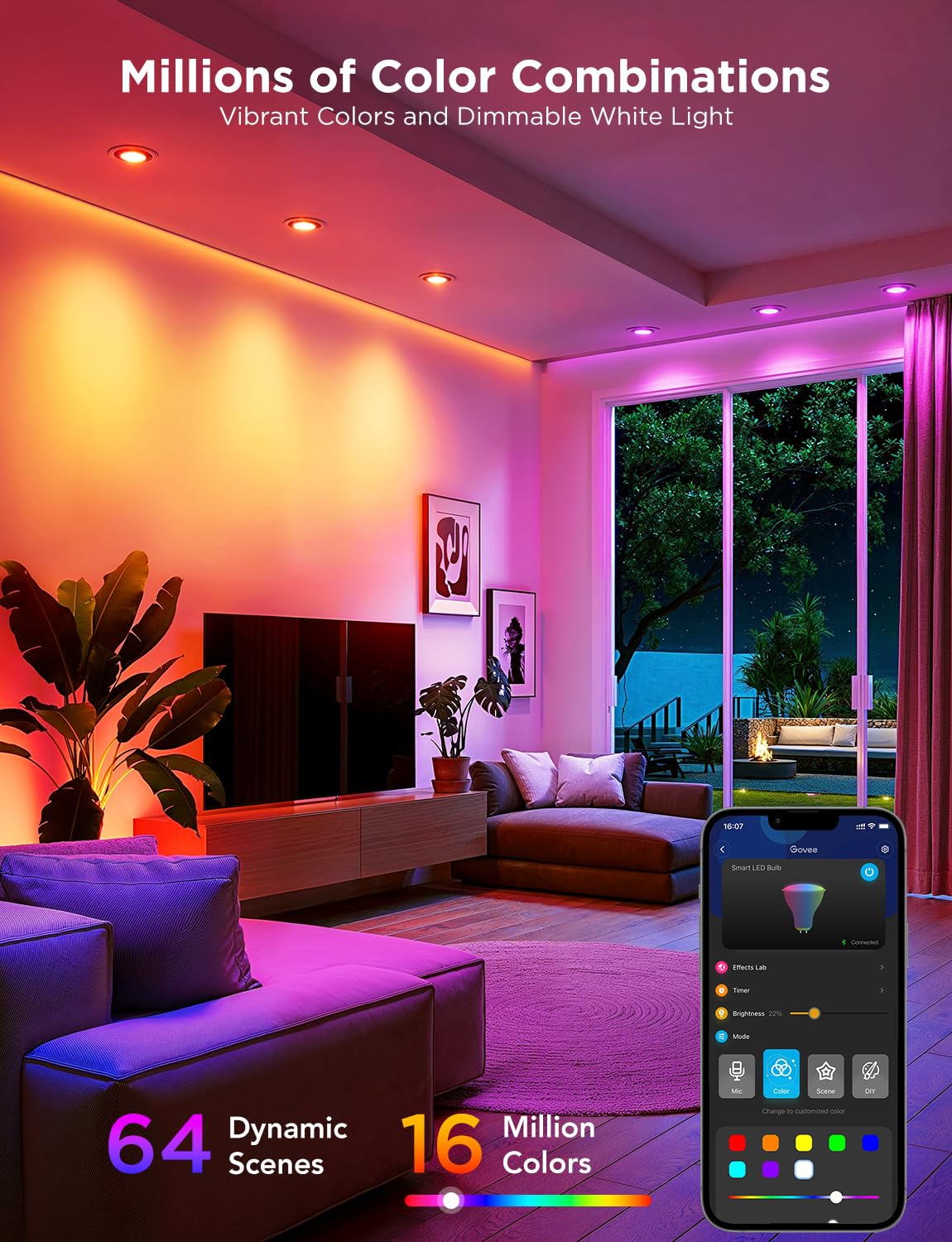 Govee GU10 smart bulb brightness-400lm provides clear room illumination.