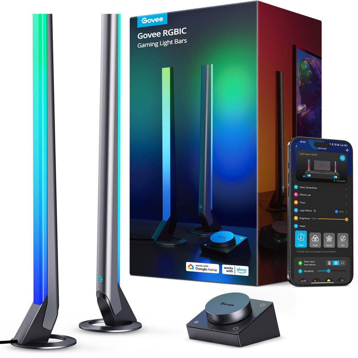 Govee H6047 RGBIC gaming light bars front view for immersive lighting