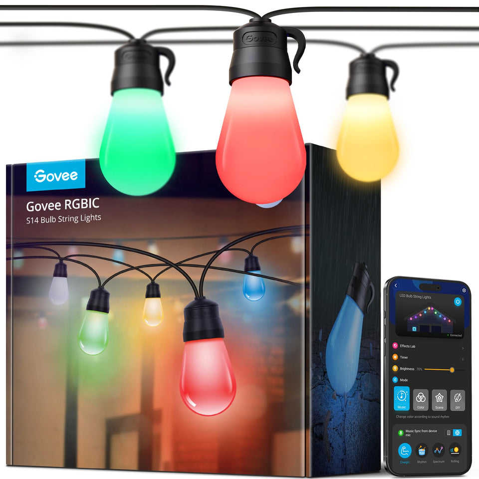 Govee H7029 outdoor string lights on patio create vibrant 24ft ambience.