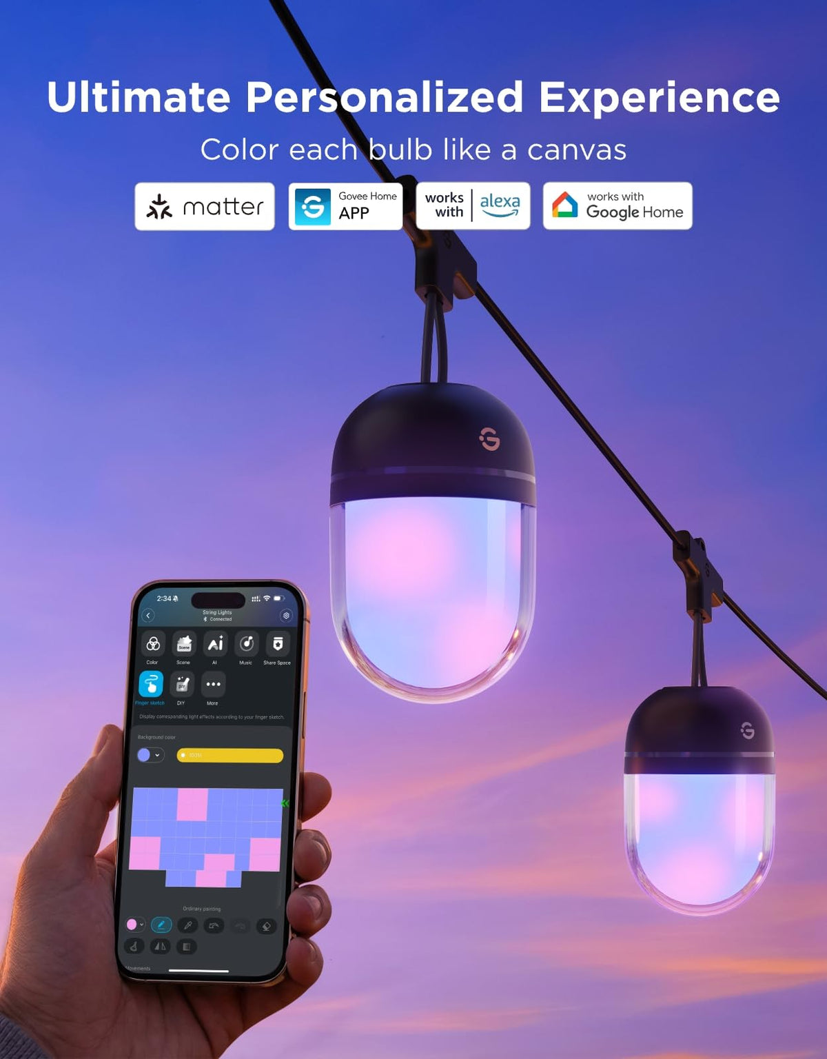 Govee IP67 outdoor durability supports year-round use in rain or sun.
