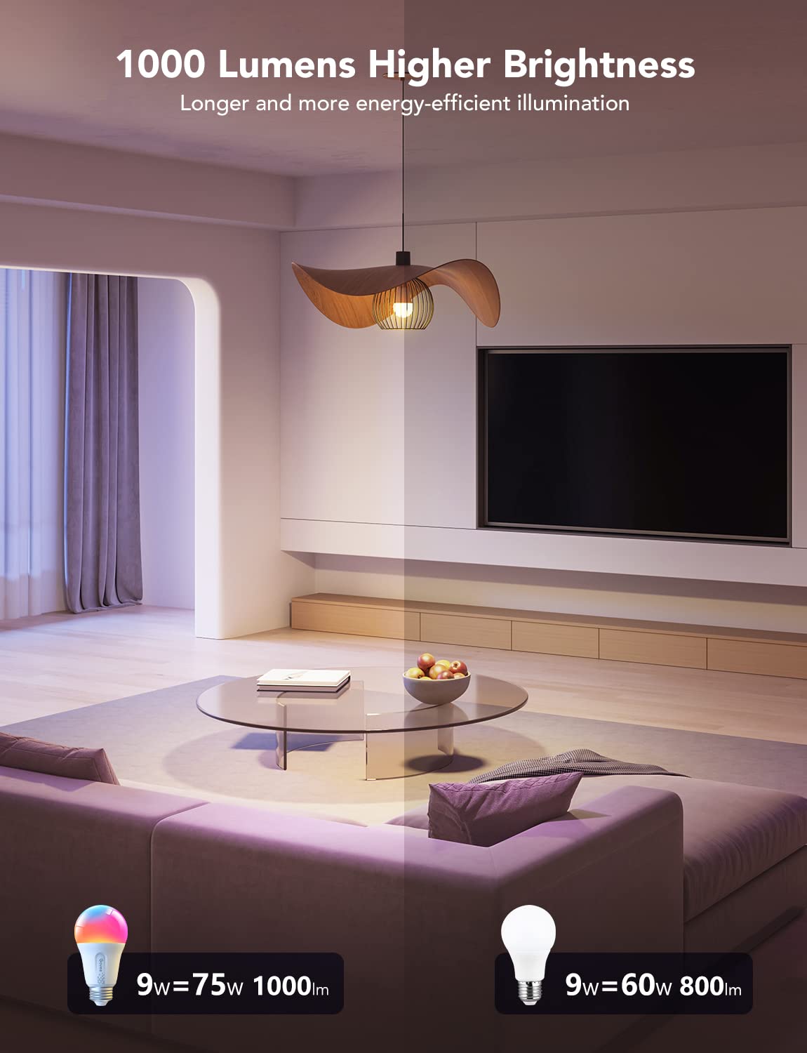 Govee LED Smart Light Bulbs 1000-lumens bright lighting for large spaces