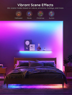 Govee LED strip with 64 presets for moods and holidays.