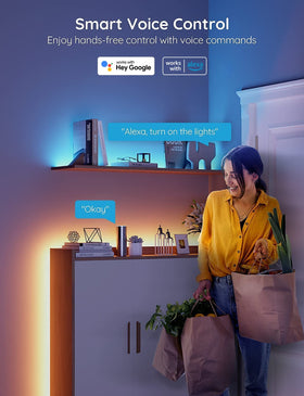 Govee strip lights compatible with Alexa and Google Home for hands-free control.