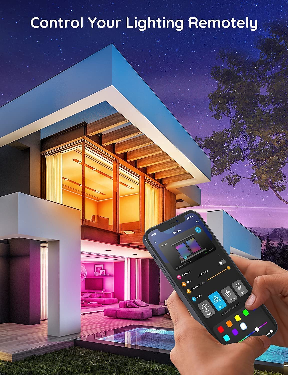 Govee LED strip lights with Wi-Fi app control for seamless customization.