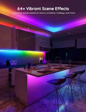 Govee LED strip lights sync to music for immersive color transitions.