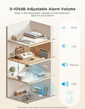 GoveeLife 105dB adjustable alarm helps notify you quickly.