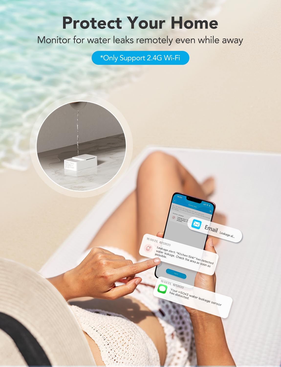 GoveeLife App alert on smartphone enables real-time notifications.