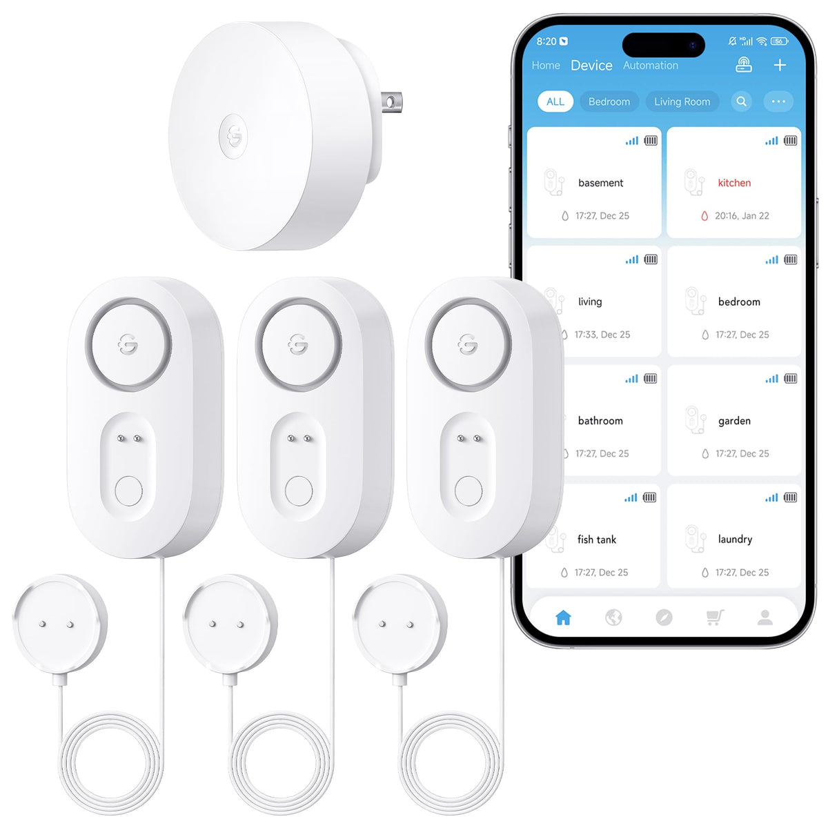 GoveeLife leak detector front view for easy home monitoring