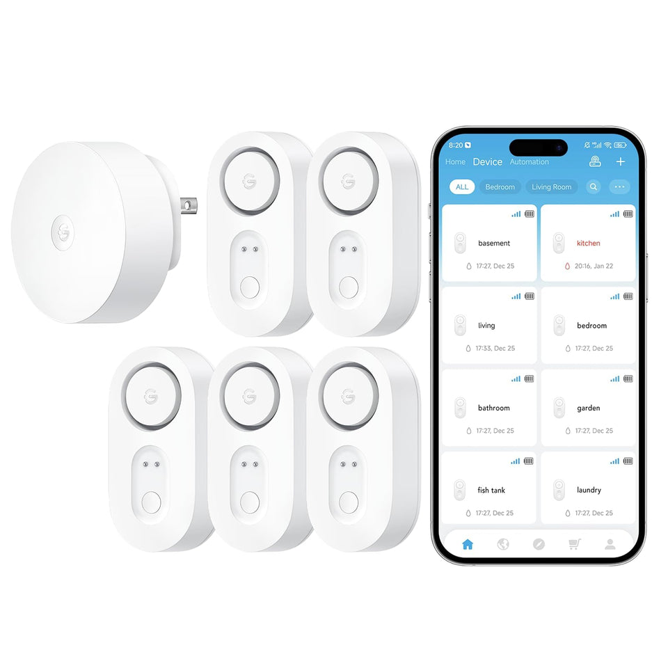 GoveeLife leak detector 1s long-range coverage helps monitor distant areas like basements