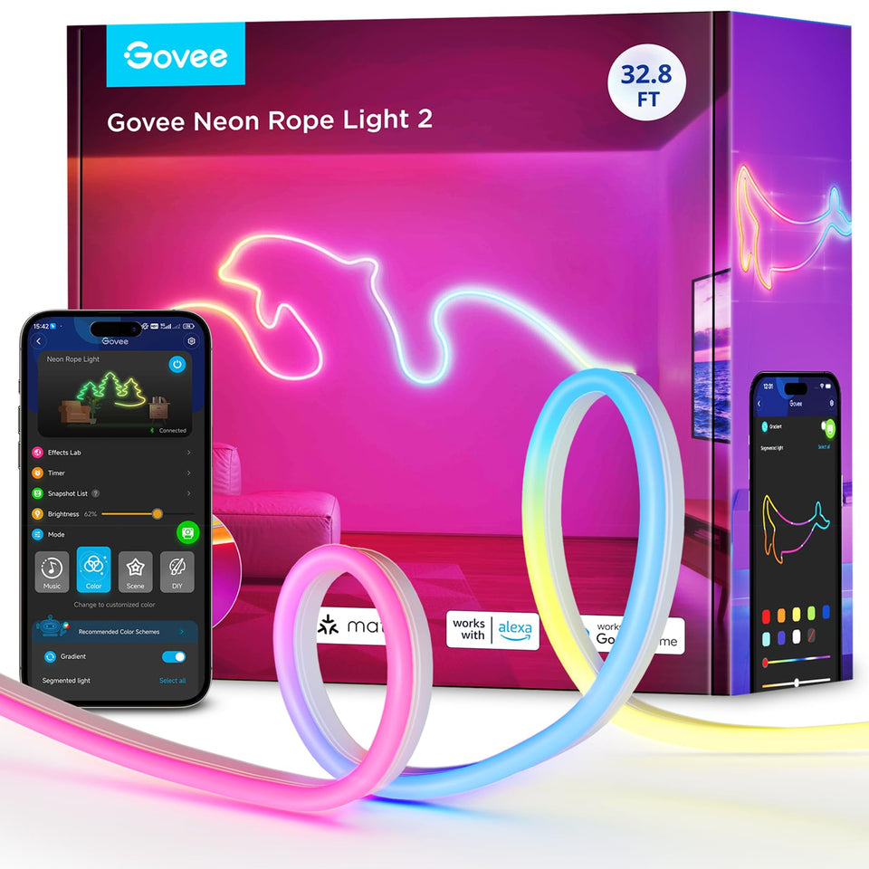 Govee Neon Rope Light demonstrates soft material for smooth bedroom glow