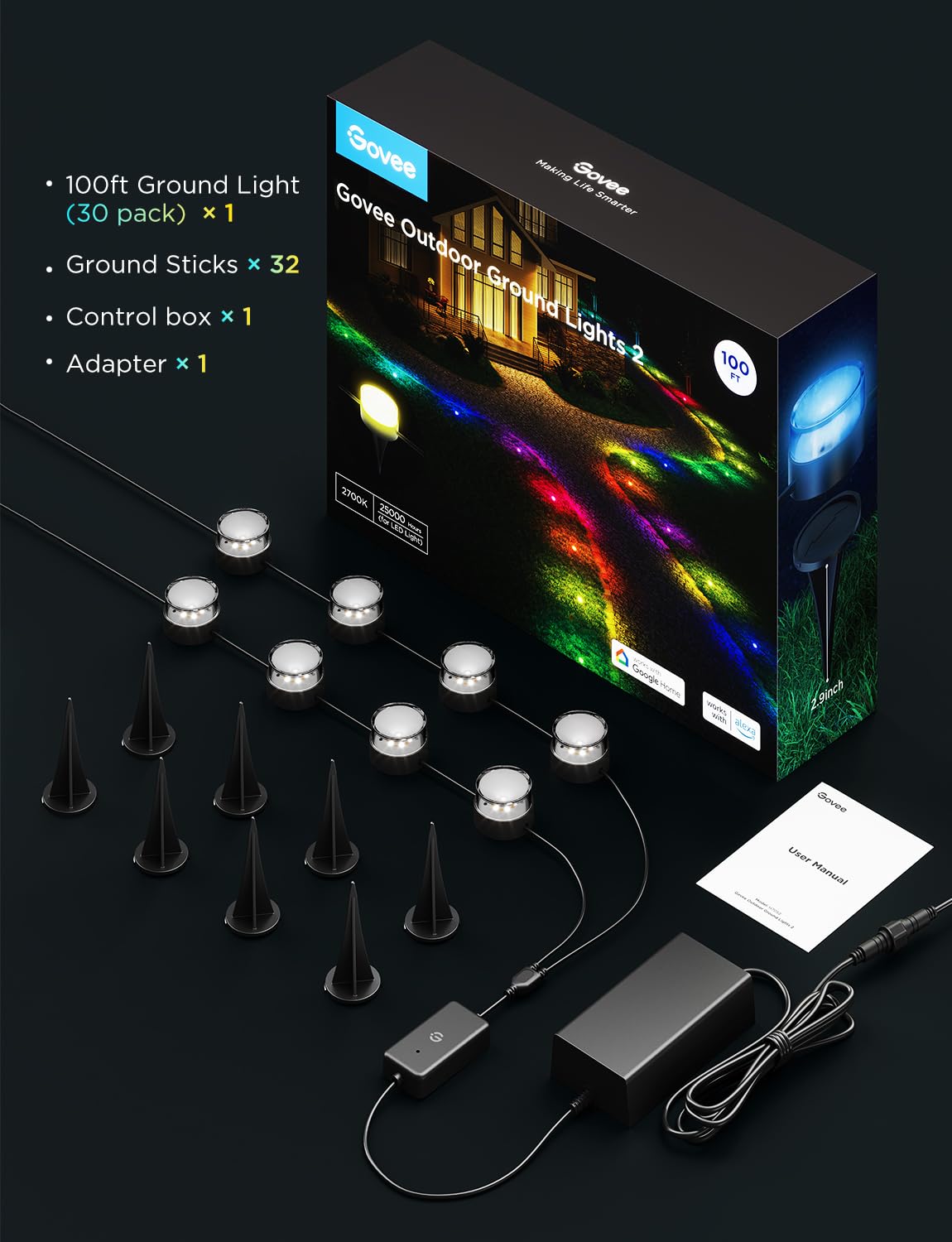 Govee Outdoor Ground Lights 2 weatherproof setup for year-round decor.