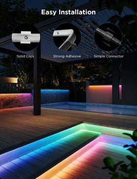 Govee outdoor mounting kit includes clamps and adhesive for secure setup.