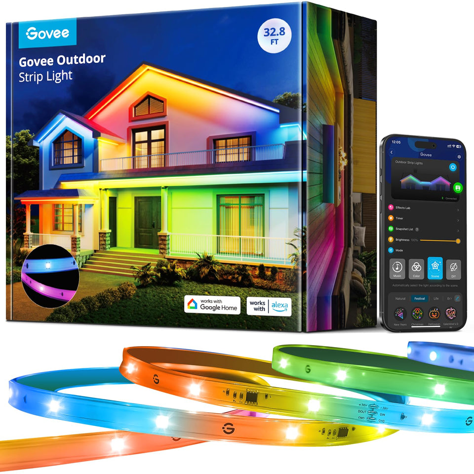 Govee Outdoor LED Strip lights create a warm patio glow with vibrant RGBIC colors.