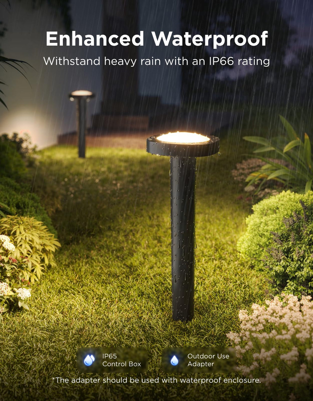 Govee outdoor pathway lights IP66 enclosure emphasizes durable weatherproof performance