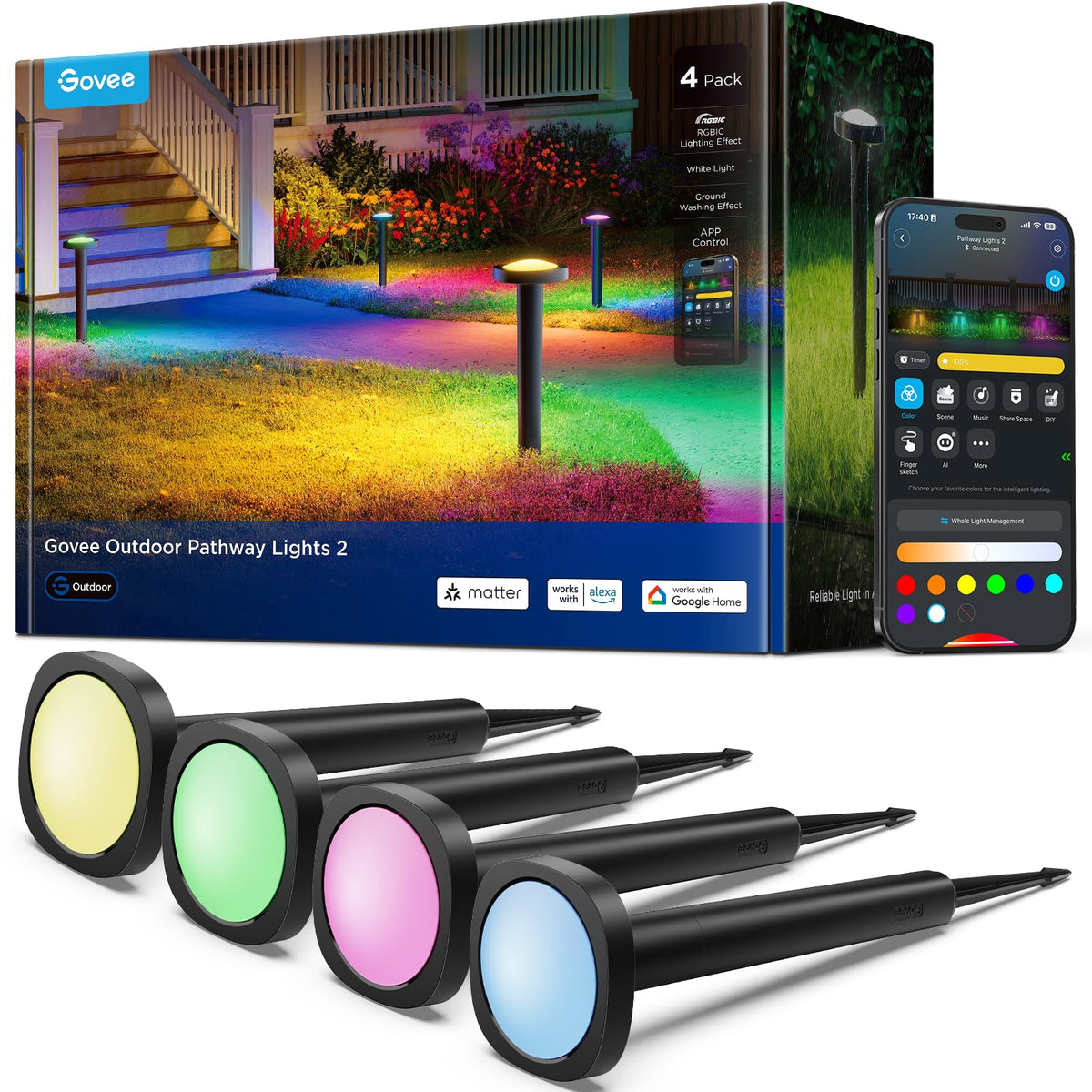 Govee outdoor pathway lights front view showing stylish design and even illumination