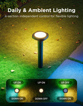 Govee outdoor pathway lights upper-lower sections control panel demonstrates dual-zone color customization