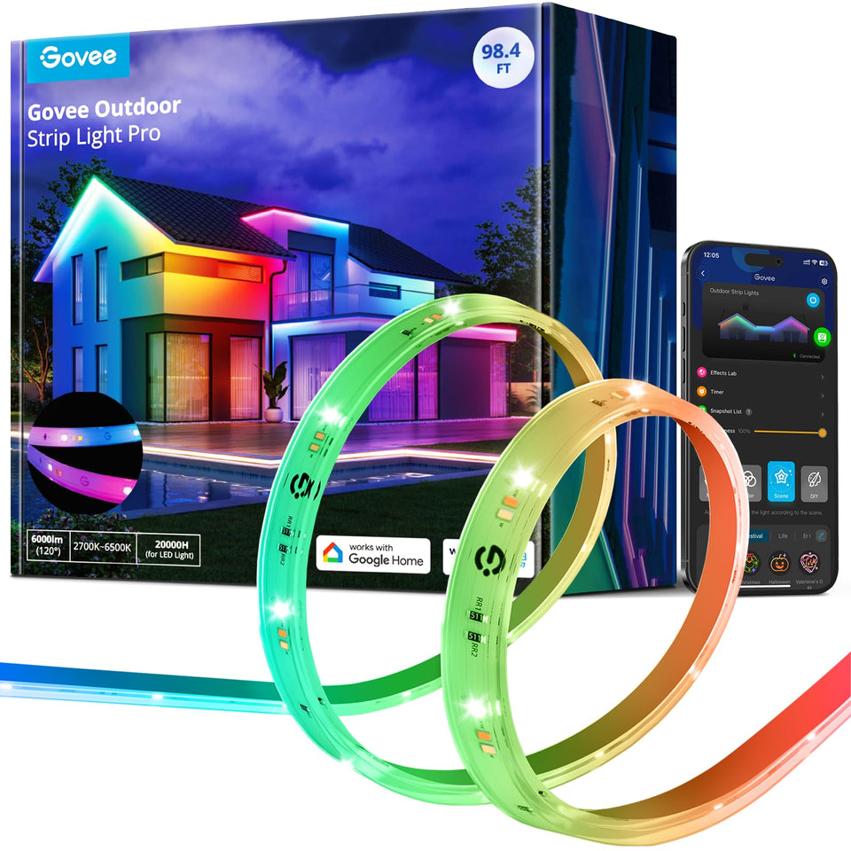 Govee Outdoor RGBIC porch lights brighten the porch with customizable color scenes.