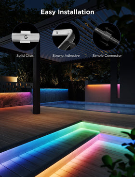 Govee patio ambient lighting on a railing for inviting ambiance