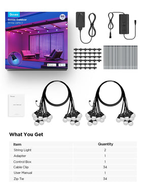 Govee patio lighting supports versatile entertaining with color and brightness options.