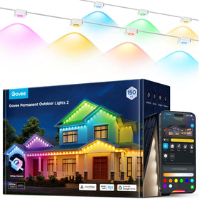Govee Permanent Outdoor Lights 2 150ft RGBIC colors illuminate outdoor spaces