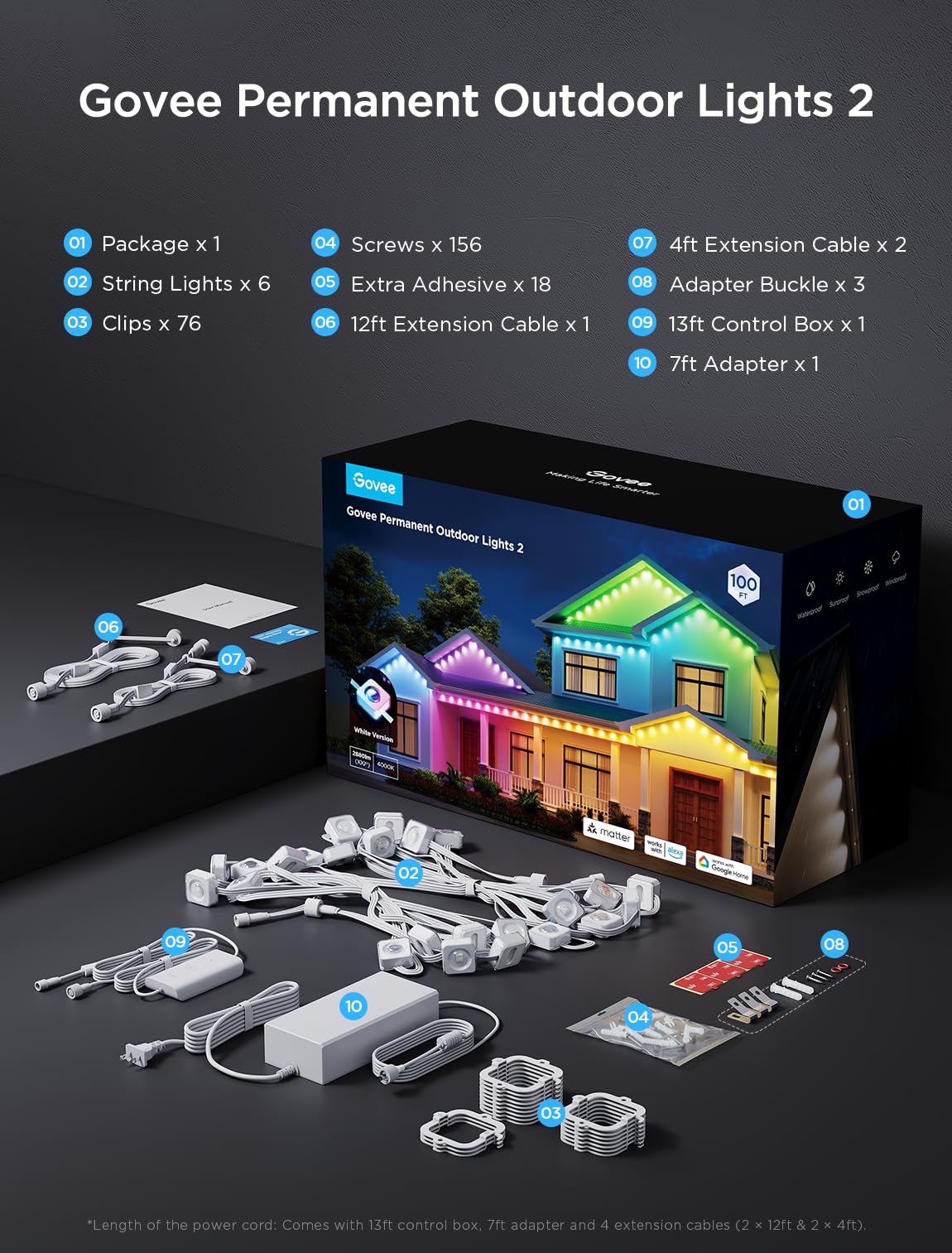 Govee Permanent Outdoor Lights 2 easy-install kit with clips and adhesives