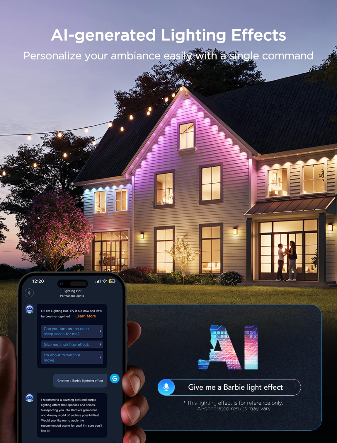 Govee Permanent Outdoor Lights 2 rgbic colors showcasing 16 million options for vibrant scenes