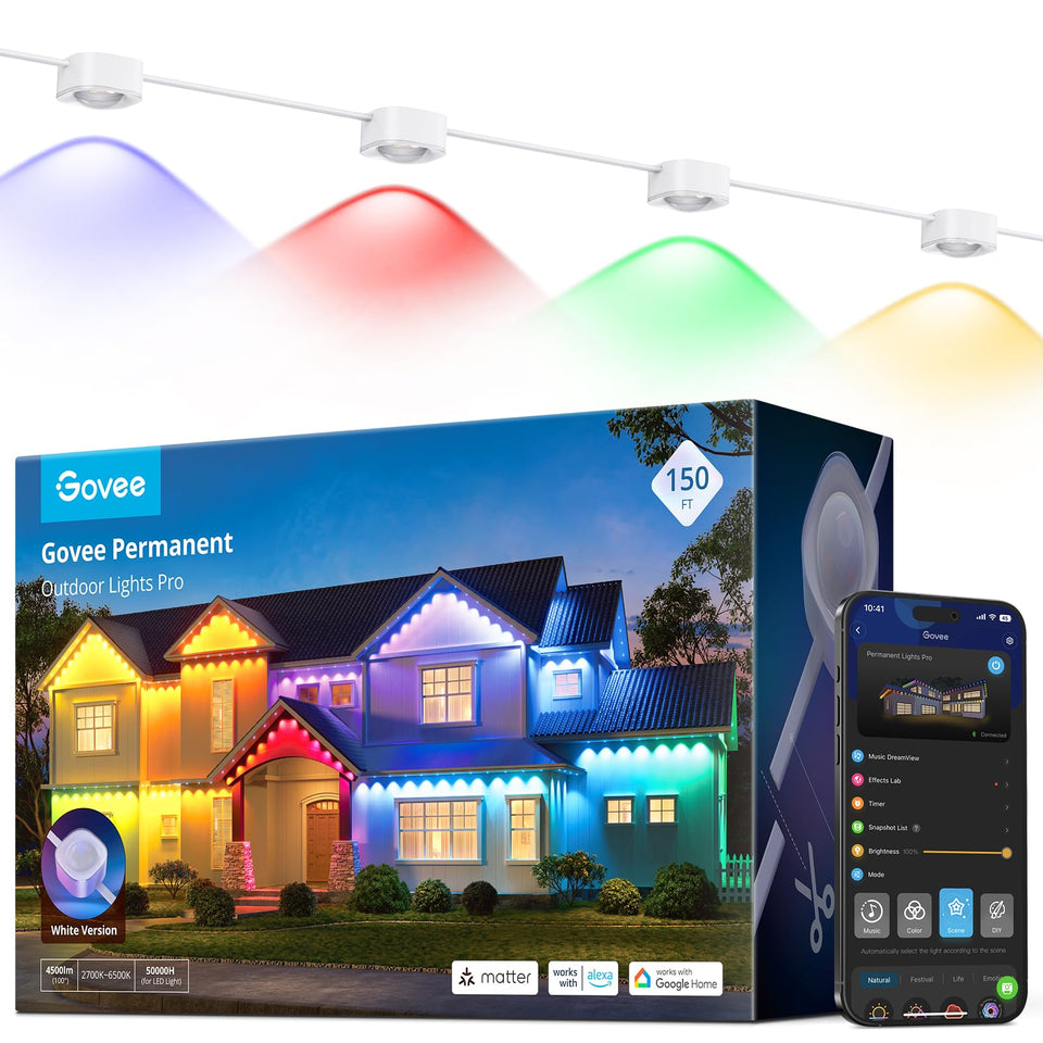 Govee Permanent Outdoor Lights Pro 150ft setup for wide exterior coverage and easy mounting.