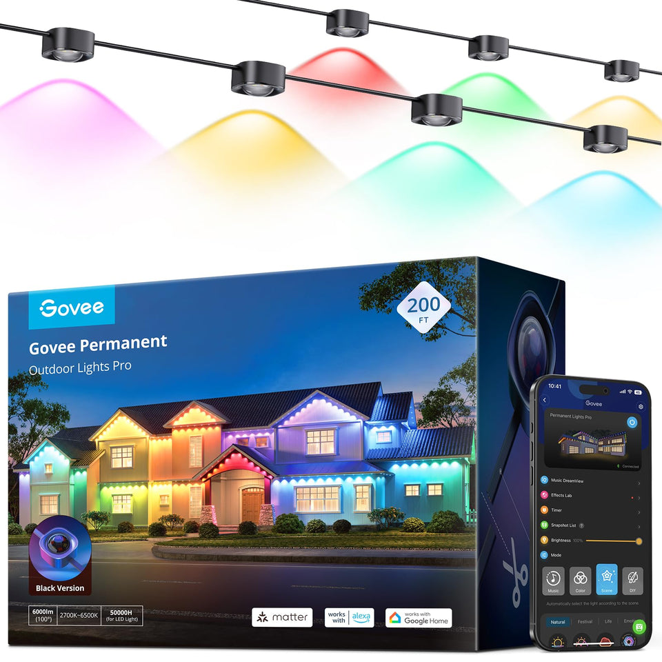 Govee Permanent Outdoor Lights Pro 200ft RGBIC LEDs for vibrant outdoor ambiance