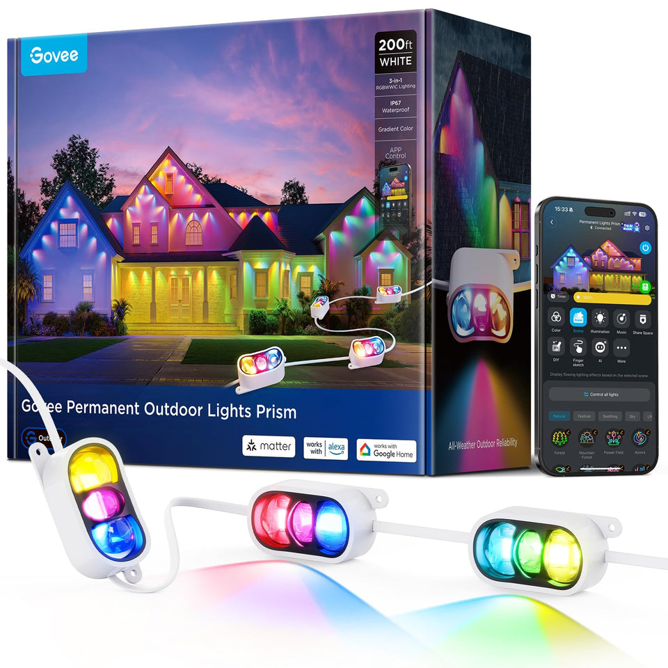 Govee Prism 200ft outdoor lights with 72 triple-color heads for customizable ambiance