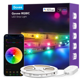 Govee RGBIC LED strip showing segmented colors for dynamic lighting.