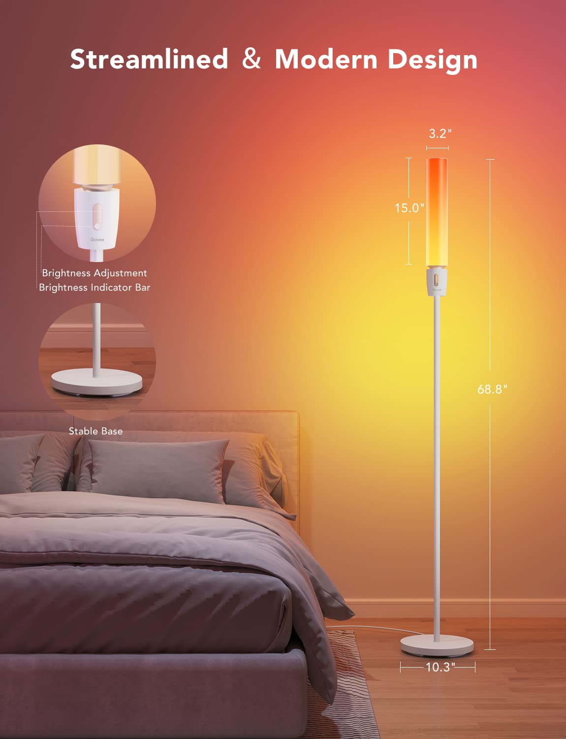 360-degree illumination from the Govee lamp filling the room evenly