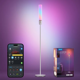 Govee RGBIC Cylinder Floor Lamp in a living room setup for ambient lighting and mood
