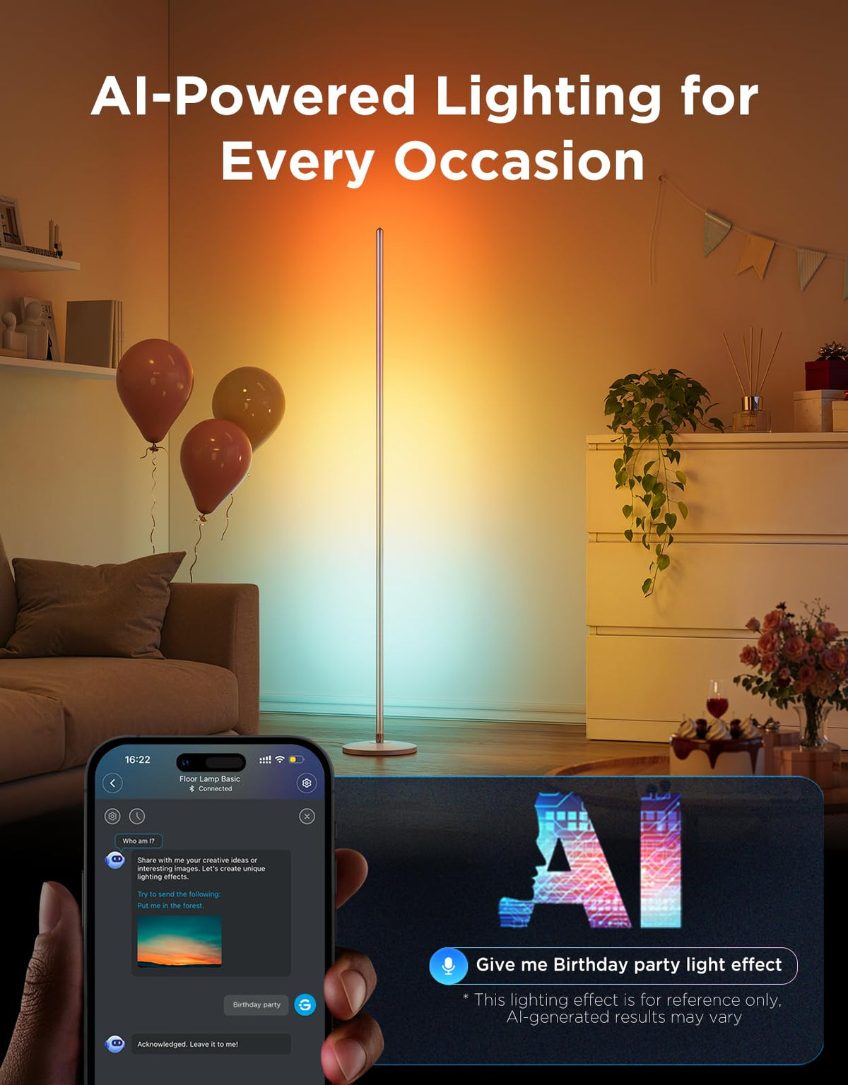 Govee RGBIC Floor Lamp with 16 million colors for mood lighting.