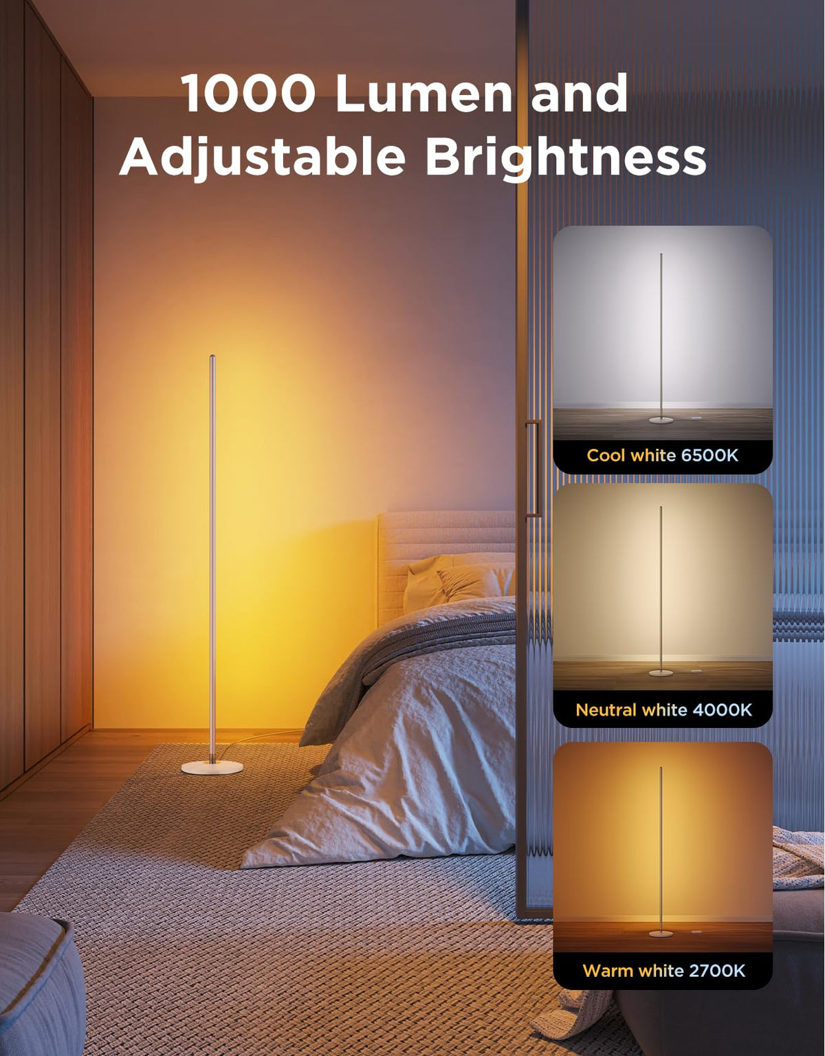 Govee RGBIC Floor Lamp Basic 85 scenes for mood settings and holidays.