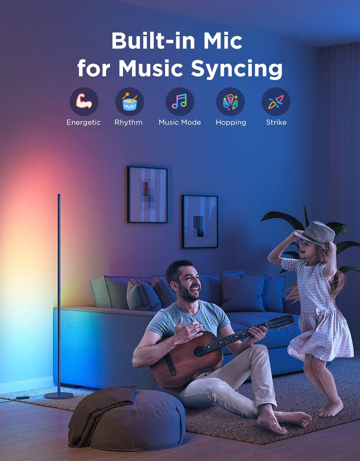 Govee RGBIC Floor Lamp Basic 85 dynamic scenes offer seasonal or event lighting