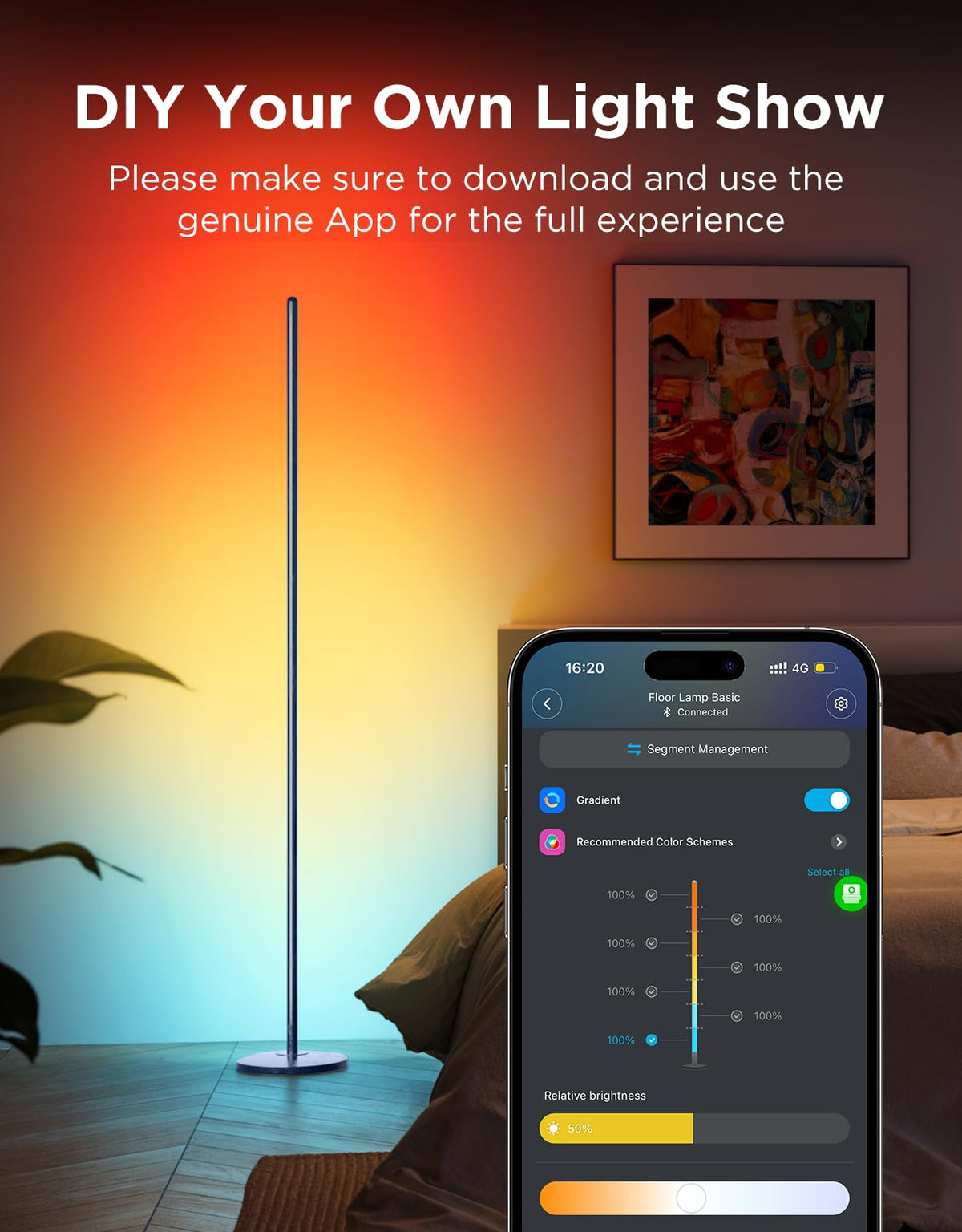 Govee RGBIC Floor Lamp Basic with music sync reacts to beats for lively evenings