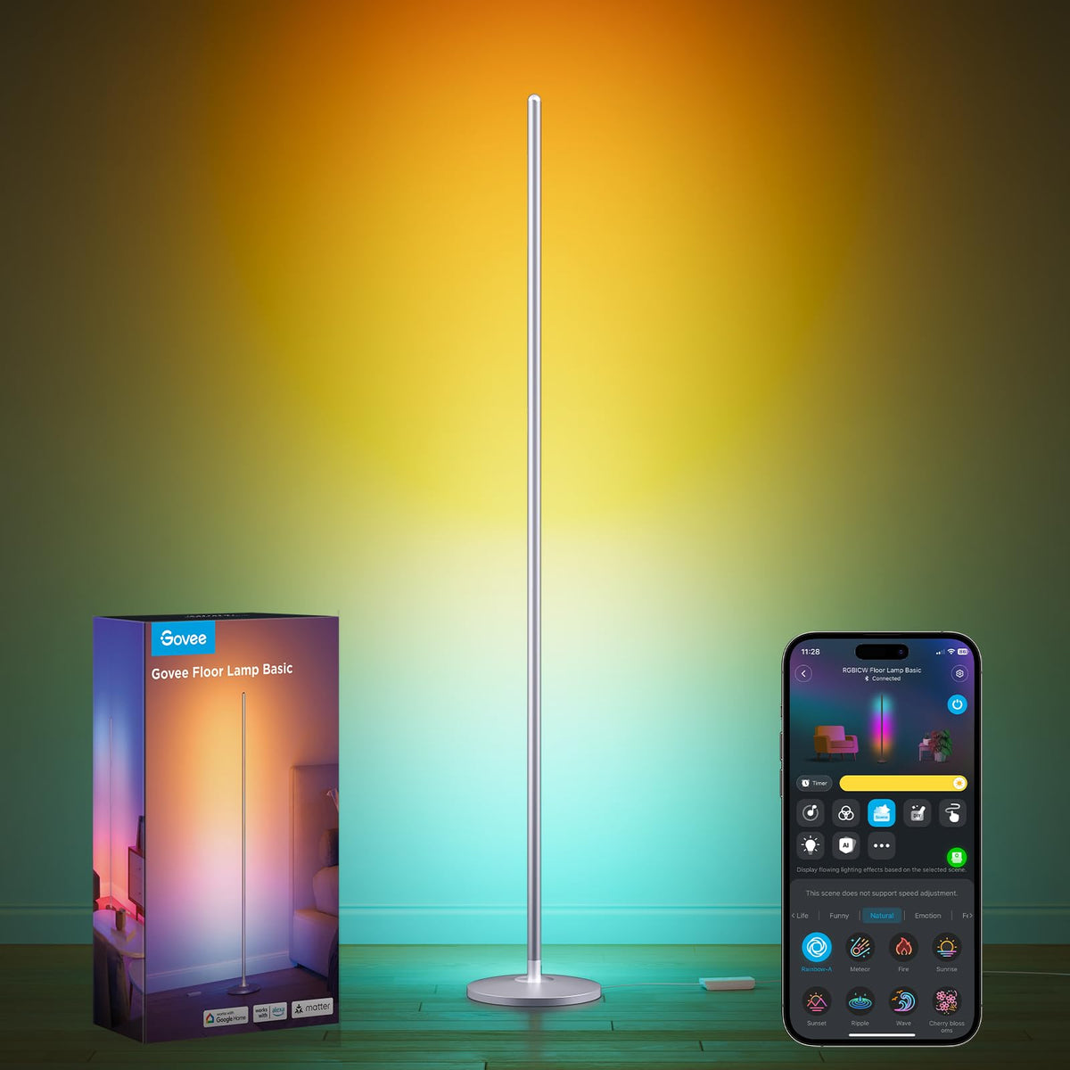 Govee RGBIC Floor Lamp color segments display vibrant ambient lighting.
