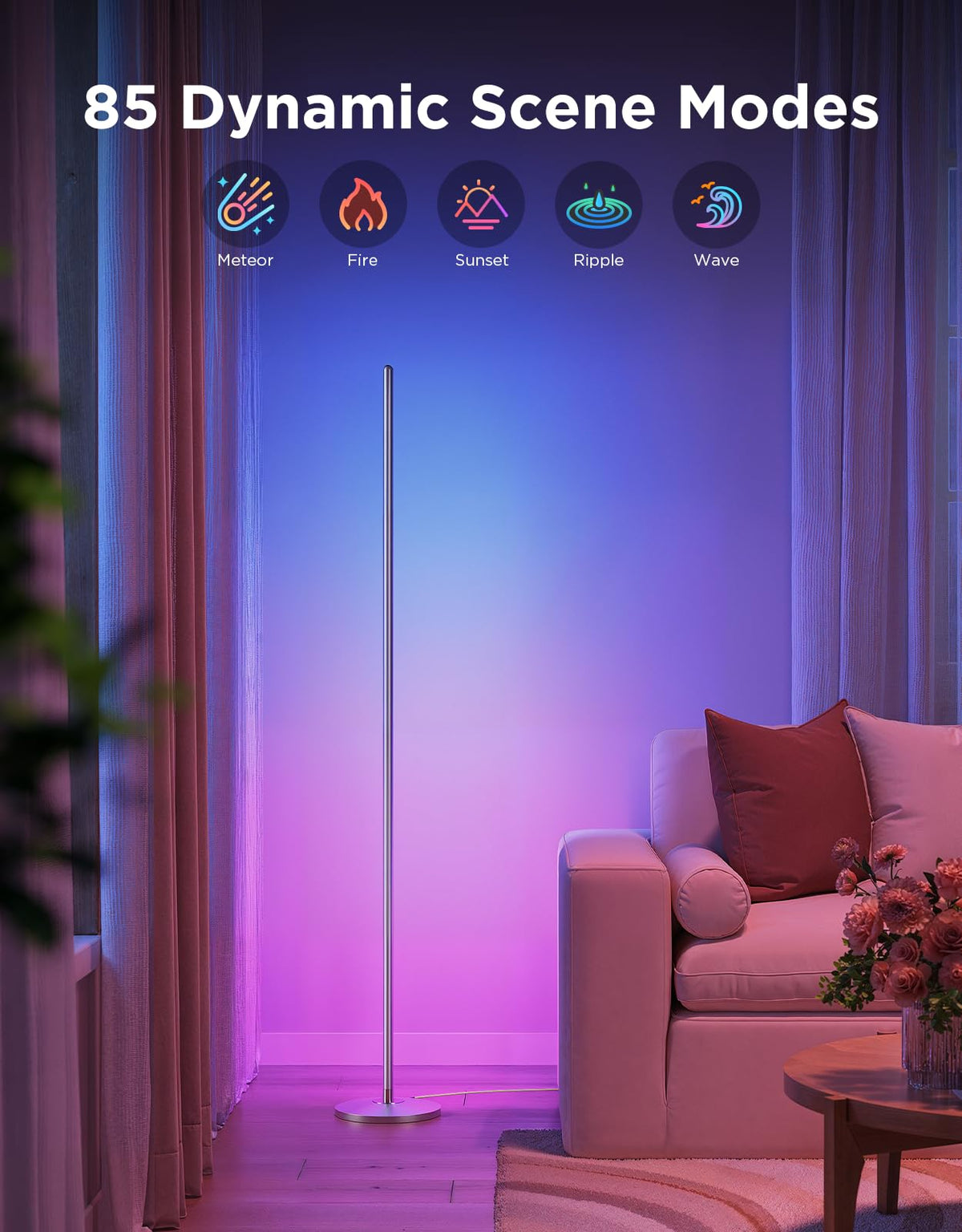 Govee RGBIC Floor Lamp music sync reacts to your favorite tracks.