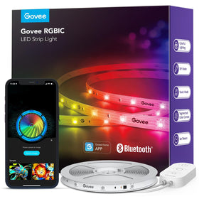 Govee RGBIC LED strip lights in a bedroom setup for vibrant mood lighting