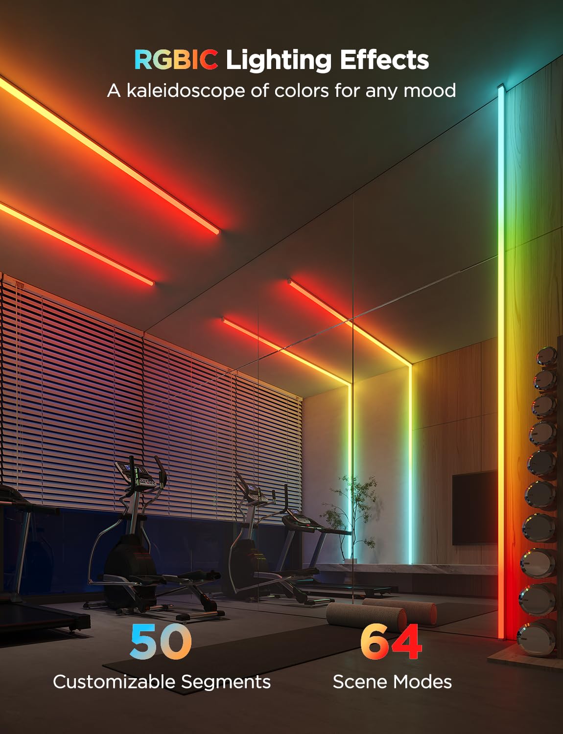 Govee RGBIC LED strip outer corner installation emphasizes clean, uniform glow