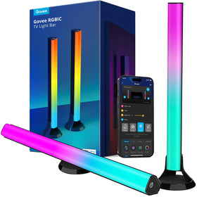 Govee RGBIC light bars front view enhance TV ambiance with vibrant, color-rich lighting