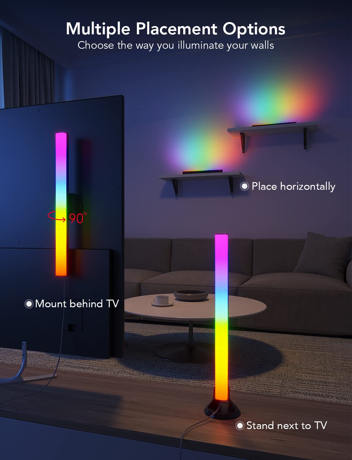 Govee RGBIC light bars wall mount option for ambient room lighting