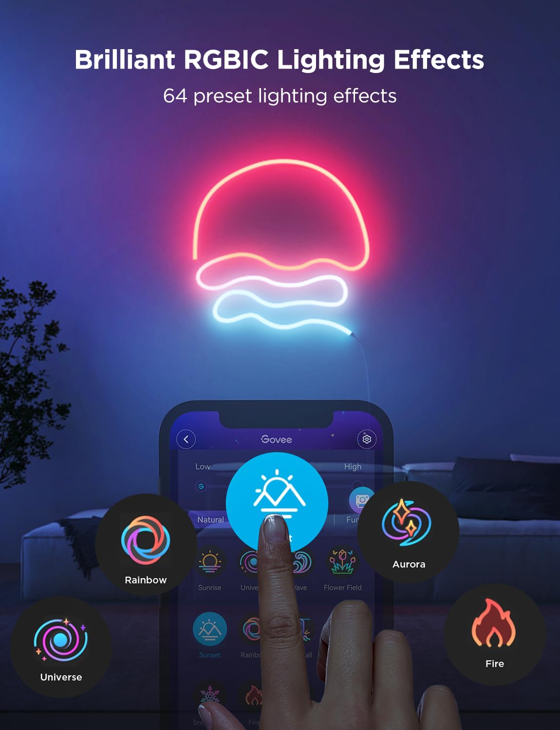 Govee RGBIC neon with 64 presets enables vibrant dynamic scenes