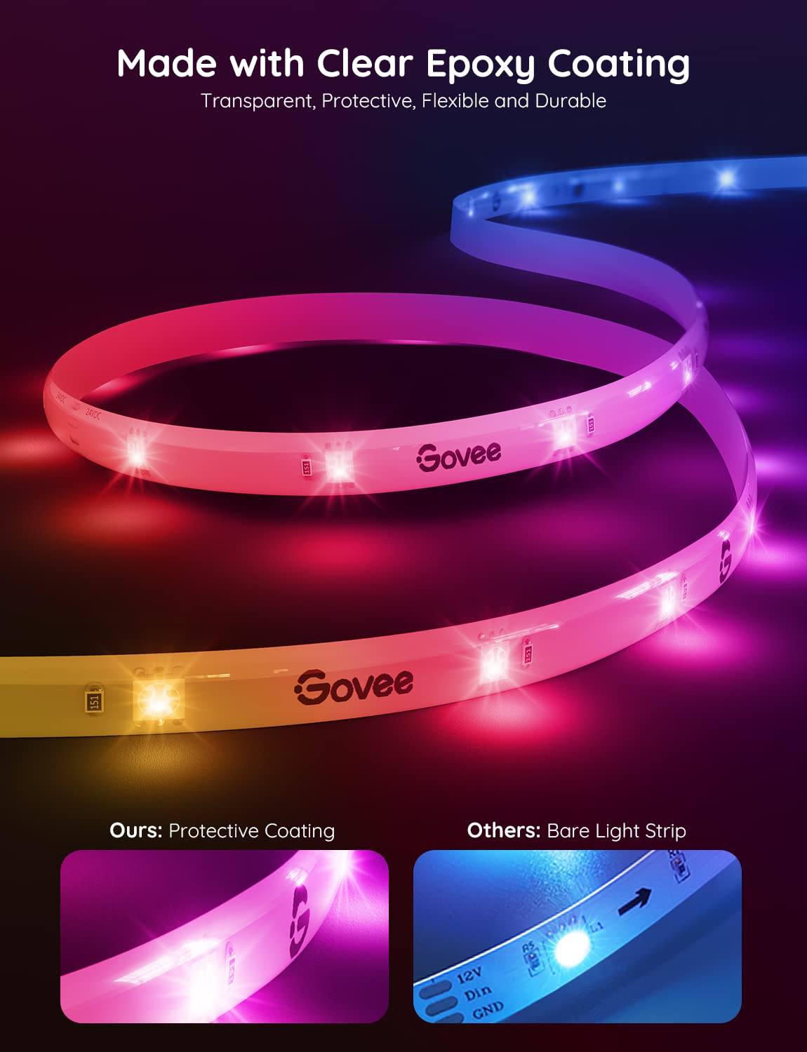 Govee RGBIC Pro LED strip ideal for living room ambience and decor.