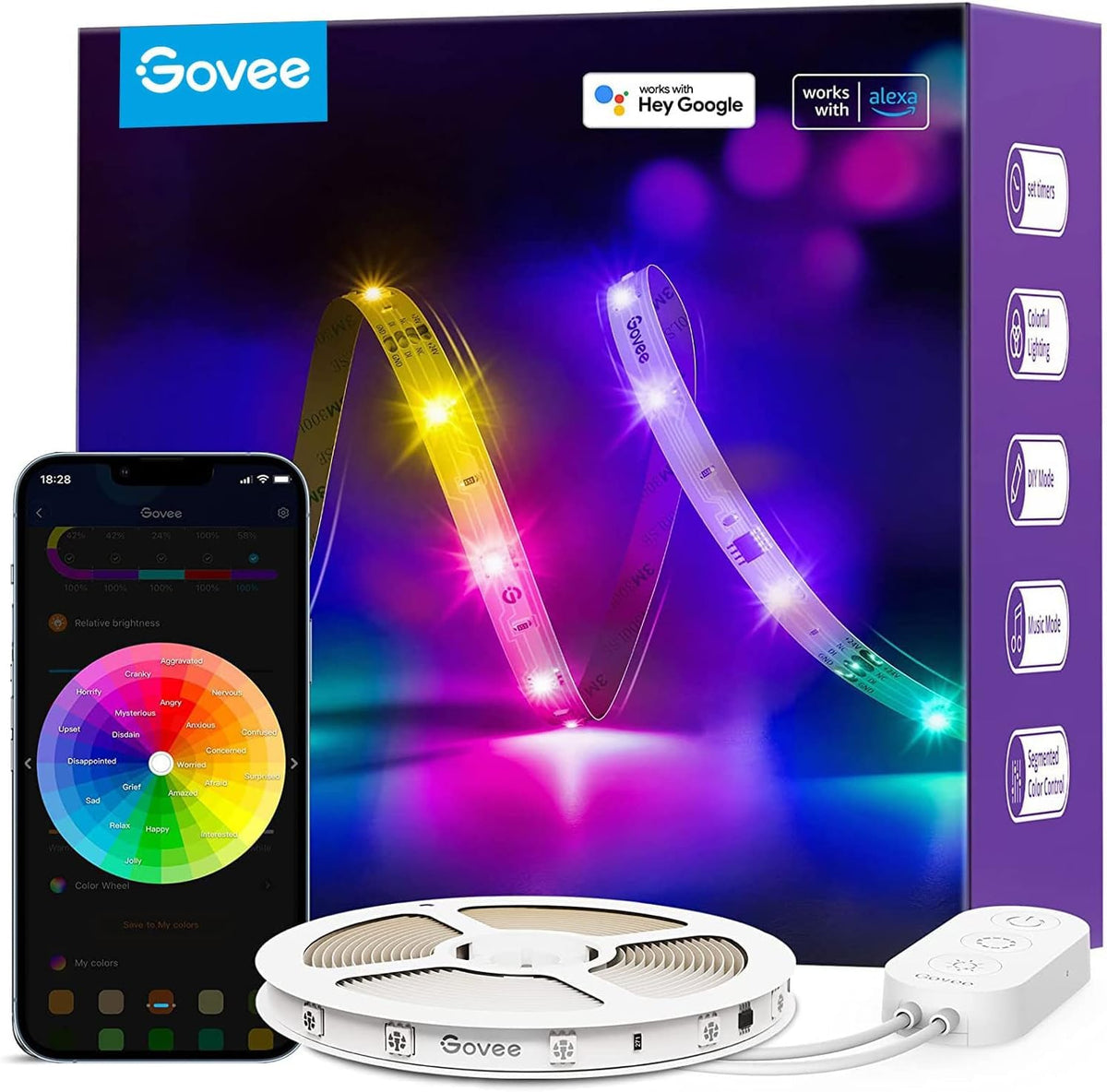 Govee RGBIC segmented color strip delivering multi‑color lighting for dynamic ambiance