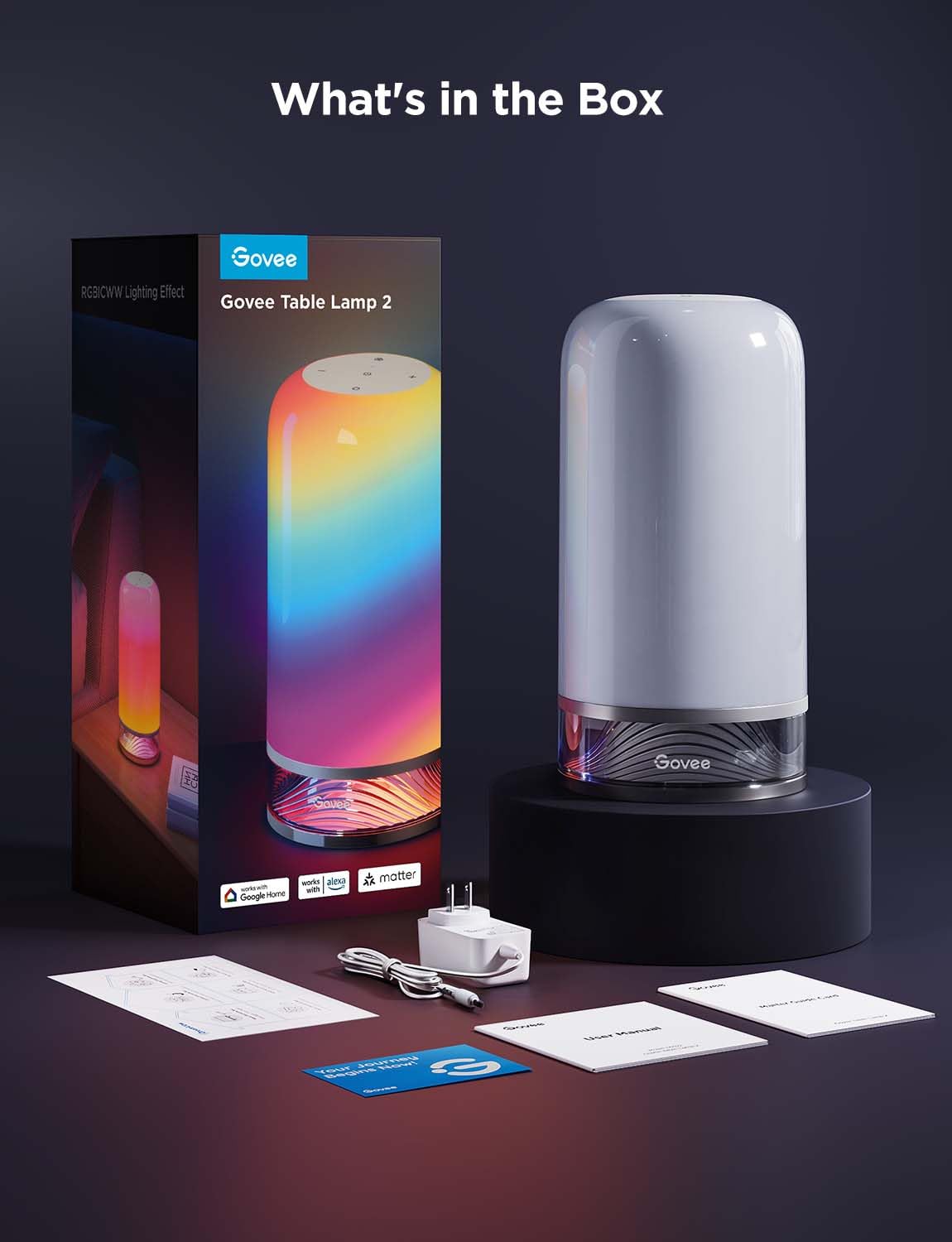 Govee RGBIC table lamp as a bedside night light in a bedroom setup