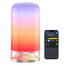 Govee RGBIC smart table lamp front view showing vibrant color options for mood lighting